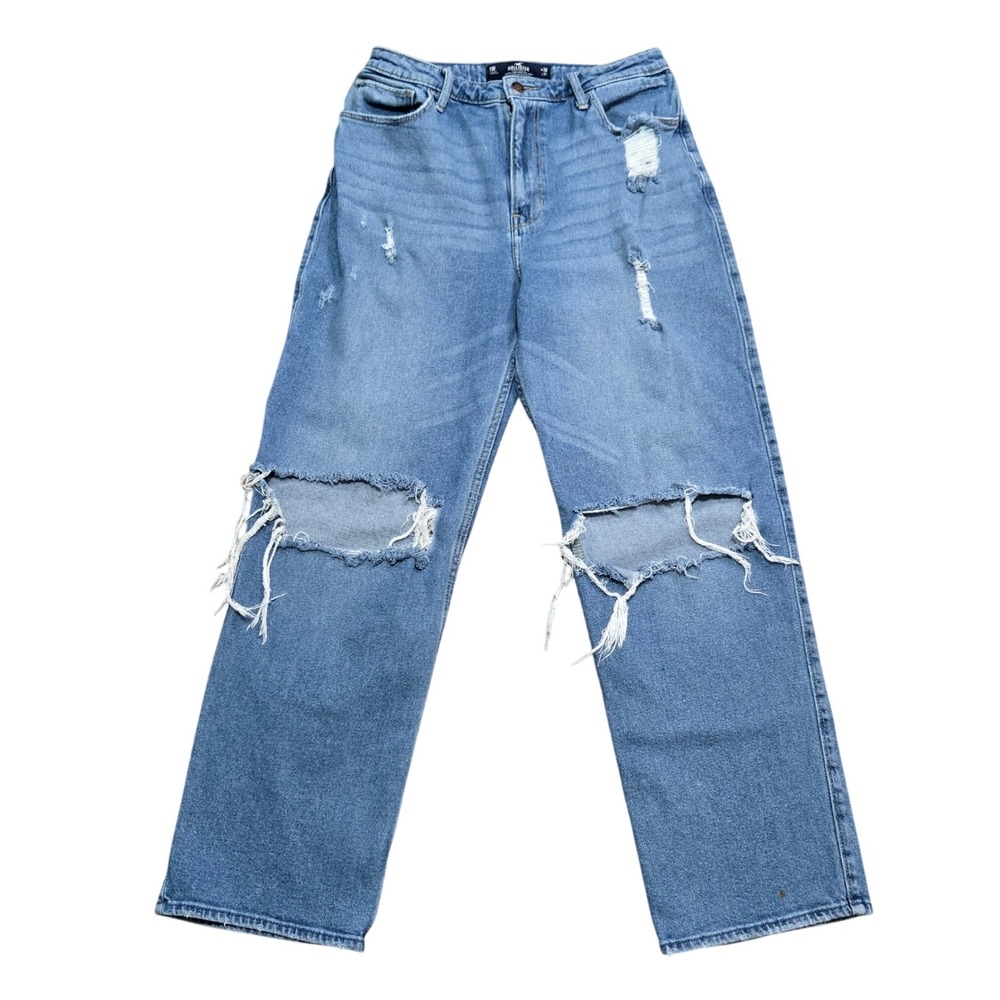Hollister Ultra High-Rise Dad Jeans 11R W30 L31 Distressed Medium Wash Blue